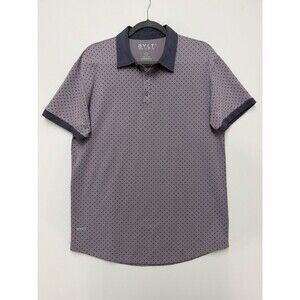 BYLT Drop-Cut LUX Polo Shirt Mens Large Purple Polka Dots Short Sleeves Casual